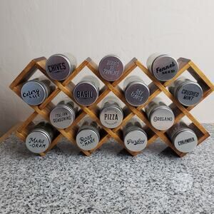 VTG Kamenstein Wall Mount or Counter Wooden Spice Rack w/ Glass Spice Jars